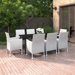 vidaXL 9-tlg. Garten-Essgruppe mit Auflagen Poly Rattan und Glas