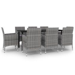 vidaXL 9-tlg. Garten-Essgruppe mit Auflagen Poly Rattan und Glas