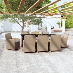 vidaXL 9-tlg. Garten-Essgruppe mit Kissen Braun
