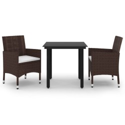 vidaXL 3-tlg. Garten-Essgruppe mit Auflagen Poly Rattan und Glas