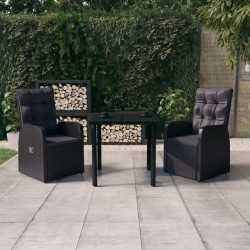 vidaXL 3-tlg. Garten-Essgruppe mit Kissen Schwarz