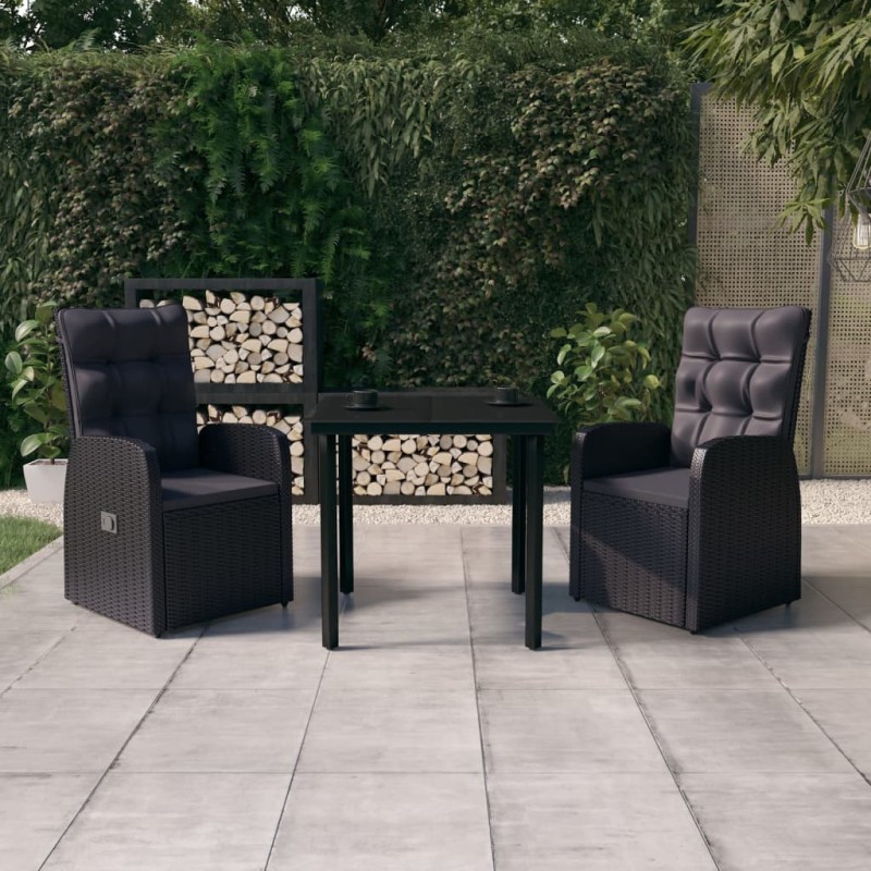 vidaXL 3-tlg. Garten-Essgruppe mit Kissen Schwarz vidaXL 3-tlg. Garten-Essgruppe mit Kissen Schwarz