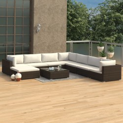vidaXL 9-tlg. Garten-Lounge-Set mit Auflagen Poly Rattan Braun