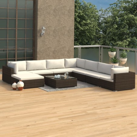 vidaXL 9-tlg. Garten-Lounge-Set mit Auflagen Poly Rattan Braun