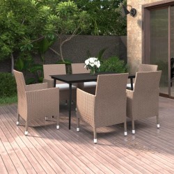 vidaXL 7-tlg. Garten-Essgruppe mit Kissen Poly Rattan und Glas