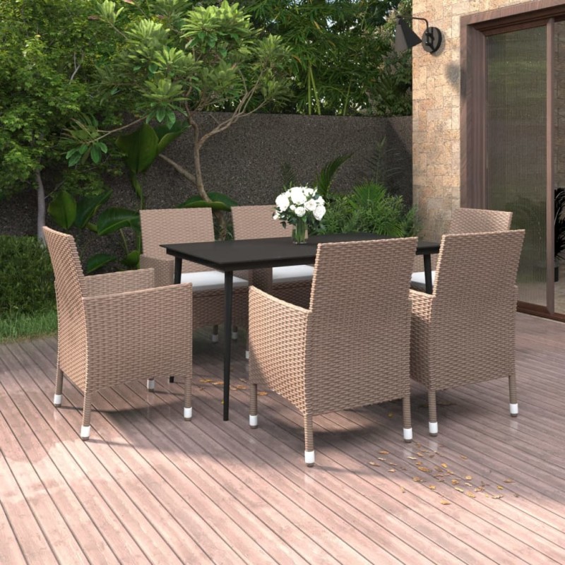 vidaXL 7-tlg. Garten-Essgruppe mit Kissen Poly Rattan und Glas vidaXL 7-tlg. Garten-Essgruppe mit Kissen Poly Rattan und Glas