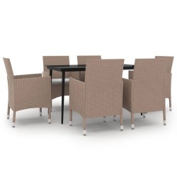 vidaXL 7-tlg. Garten-Essgruppe mit Kissen Poly Rattan und Glas