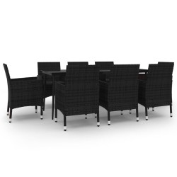vidaXL 9-tlg. Garten-Essgruppe mit Kissen Poly Rattan und Glas