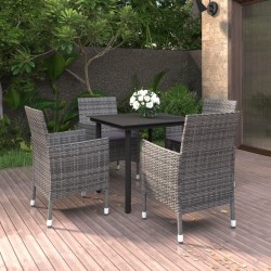 vidaXL 5-tlg. Garten-Essgruppe mit Auflagen Poly Rattan und Glas