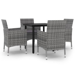 vidaXL 5-tlg. Garten-Essgruppe mit Auflagen Poly Rattan und Glas