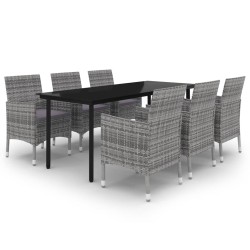 vidaXL 7-tlg. Garten-Essgruppe mit Auflagen Poly Rattan und Glas
