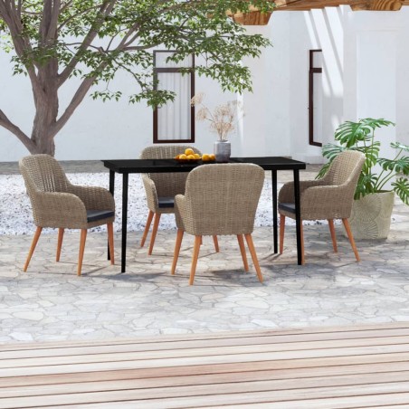 vidaXL 5-tlg. Garten-Essgruppe mit Kissen Braun