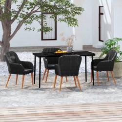 vidaXL 5-tlg. Garten-Essgruppe mit Kissen Schwarz