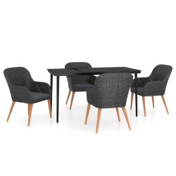 vidaXL 5-tlg. Garten-Essgruppe mit Kissen Schwarz