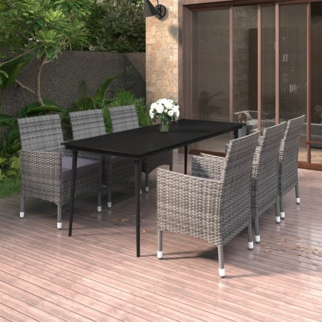 vidaXL 7-tlg. Garten-Essgruppe mit Kissen Poly Rattan und Glas