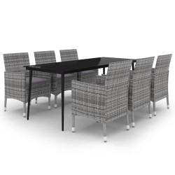 vidaXL 7-tlg. Garten-Essgruppe mit Kissen Poly Rattan und Glas