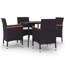 vidaXL 5-tlg. Garten-Essgruppe mit Auflagen Poly Rattan und Glas