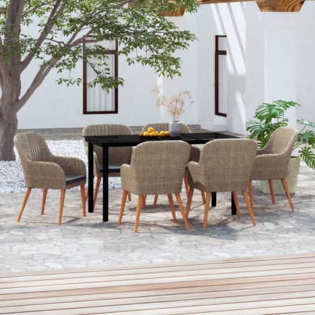 vidaXL 7-tlg. Garten-Essgruppe mit Kissen Braun