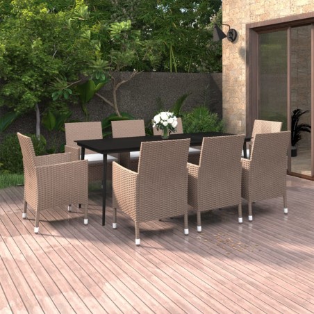 vidaXL 9-tlg. Garten-Essgruppe mit Kissen Poly Rattan und Glas