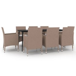 vidaXL 9-tlg. Garten-Essgruppe mit Kissen Poly Rattan und Glas