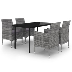 vidaXL 5-tlg. Garten-Essgruppe mit Auflagen Poly Rattan und Glas
