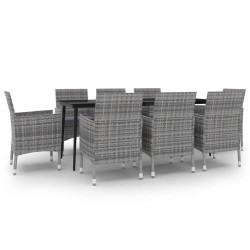 vidaXL 9-tlg. Garten-Essgruppe mit Kissen Poly Rattan und Glas