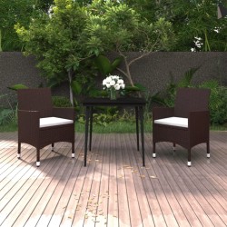 vidaXL 3-tlg. Garten-Essgruppe mit Auflagen Poly Rattan und Glas