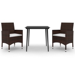 vidaXL 3-tlg. Garten-Essgruppe mit Auflagen Poly Rattan und Glas