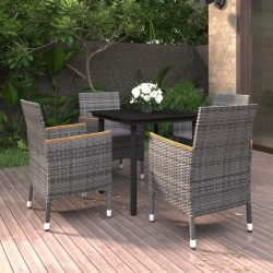 vidaXL 5-tlg. Garten-Essgruppe mit Auflagen Poly Rattan und Glas