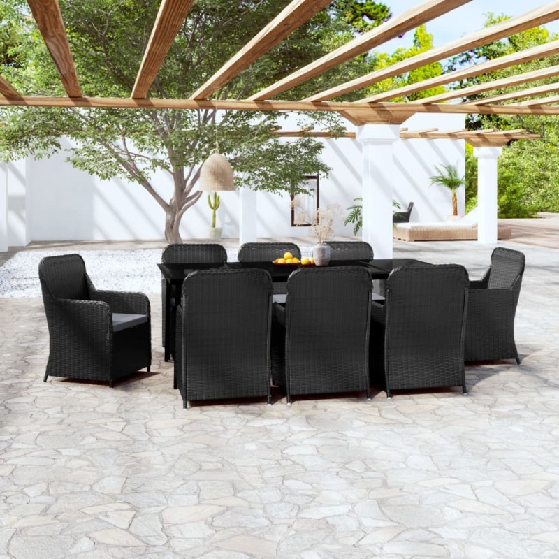 vidaXL 9-tlg. Garten-Essgruppe mit Kissen Schwarz vidaXL 9-tlg. Garten-Essgruppe mit Kissen Schwarz