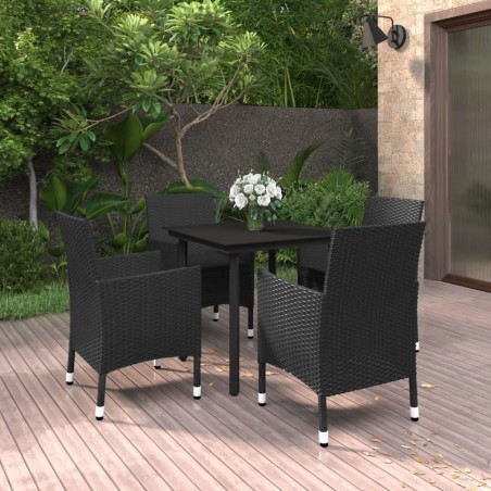 vidaXL 5-tlg. Garten-Essgruppe mit Auflagen Poly Rattan und Glas
