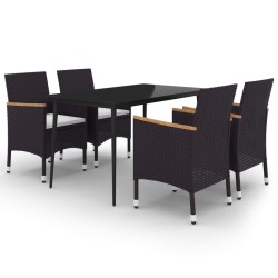 vidaXL 5-tlg. Garten-Essgruppe mit Auflagen Poly Rattan und Glas