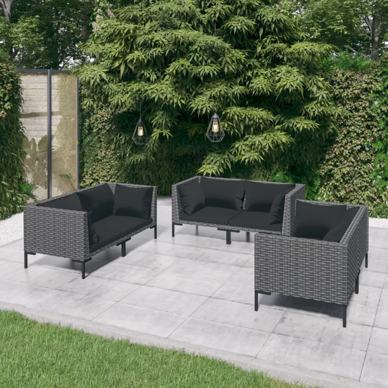 vidaXL 6-tlg. Garten-Lounge-Set mit Auflagen Poly Rattan Dunkelgrau vidaXL 6-tlg. Garten-Lounge-Set mit Auflagen Poly Rattan Dunkelgrau
