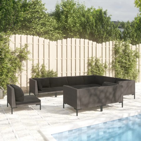 vidaXL 9-tlg. Garten-Lounge-Set mit Auflagen Poly Rattan Dunkelgrau