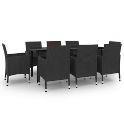 vidaXL 9-tlg. Garten-Essgruppe mit Auflagen Poly Rattan und Glas