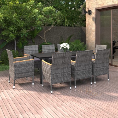 vidaXL 9-tlg. Garten-Essgruppe mit Kissen Poly Rattan und Glas