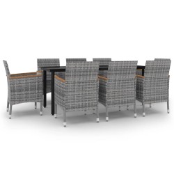 vidaXL 9-tlg. Garten-Essgruppe mit Kissen Poly Rattan und Glas