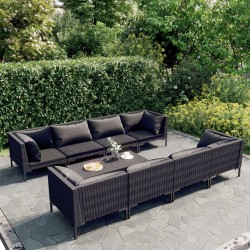 vidaXL 9-tlg. Garten-Lounge-Set mit Kissen Poly Rattan Dunkelgrau