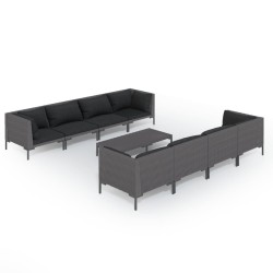 vidaXL 9-tlg. Garten-Lounge-Set mit Kissen Poly Rattan Dunkelgrau