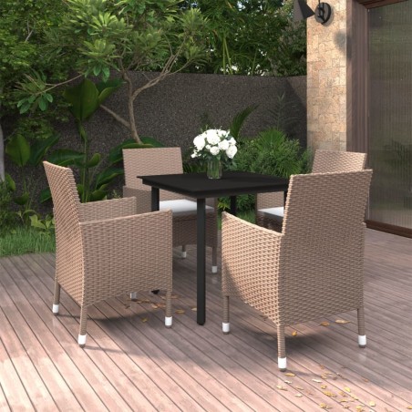 vidaXL 5-tlg. Garten-Essgruppe mit Auflagen Poly Rattan und Schwarz