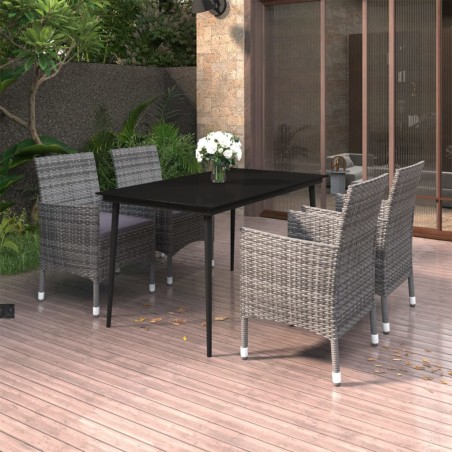 vidaXL 5-tlg. Garten-Essgruppe mit Auflagen Poly Rattan und Glas