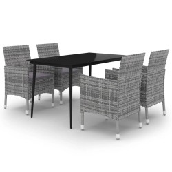 vidaXL 5-tlg. Garten-Essgruppe mit Auflagen Poly Rattan und Glas