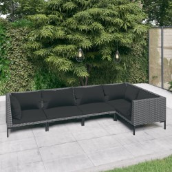 vidaXL 5-tlg. Garten-Lounge-Set mit Auflagen Poly Rattan Dunkelgrau