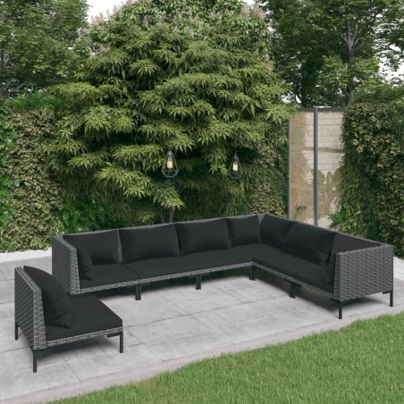 vidaXL 7-tlg. Garten-Lounge-Set mit Auflagen Poly Rattan Dunkelgrau