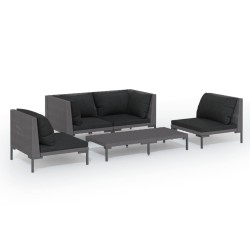 vidaXL 5-tlg. Garten-Lounge-Set mit Kissen Poly Rattan Dunkelgrau
