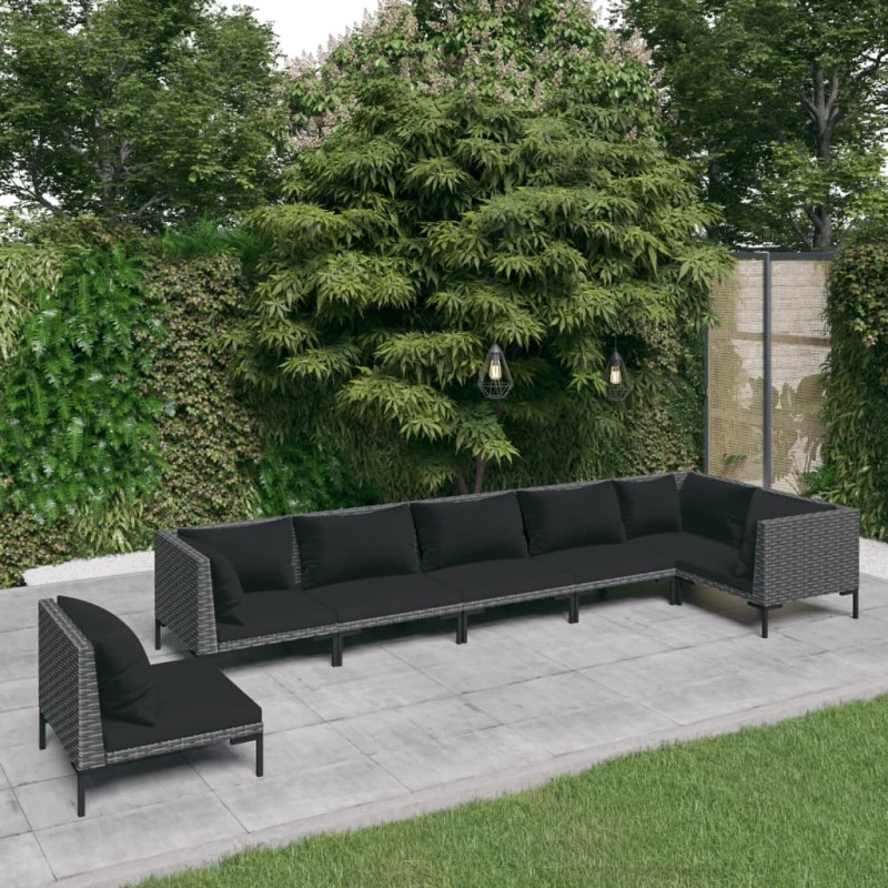 vidaXL 7-tlg. Garten-Lounge-Set mit Auflagen Poly Rattan Dunkelgrau vidaXL 7-tlg. Garten-Lounge-Set mit Auflagen Poly Rattan Dunkelgrau