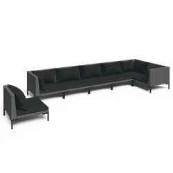 vidaXL 7-tlg. Garten-Lounge-Set mit Auflagen Poly Rattan Dunkelgrau