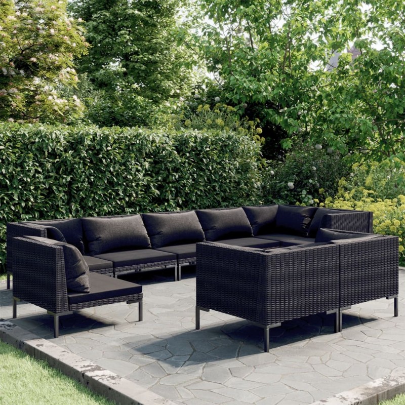 vidaXL 9-tlg. Garten-Lounge-Set mit Kissen Rund Rattan Dunkelgrau vidaXL 9-tlg. Garten-Lounge-Set mit Kissen Rund Rattan Dunkelgrau