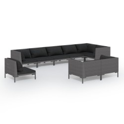 vidaXL 9-tlg. Garten-Lounge-Set mit Kissen Rund Rattan Dunkelgrau