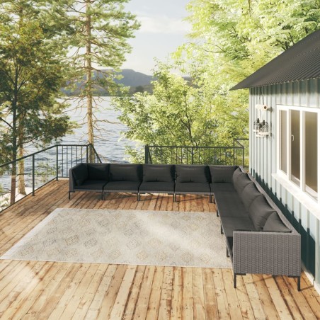 vidaXL 9-tlg. Garten-Lounge-Set mit Kissen Poly Rattan Dunkelgrau